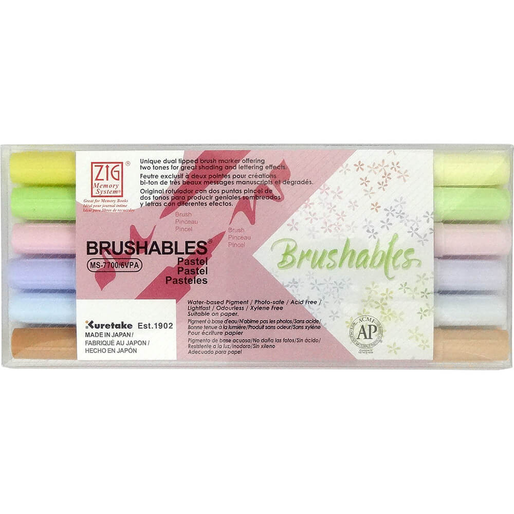 Estojo Caneta Brushables Kuretake Pastel 6 Unidades